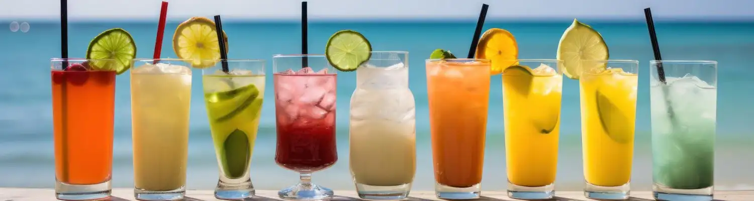 9 cocktails with beach background