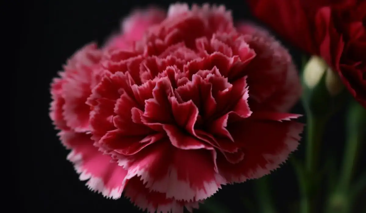Pink carnation with a red stripe in the center