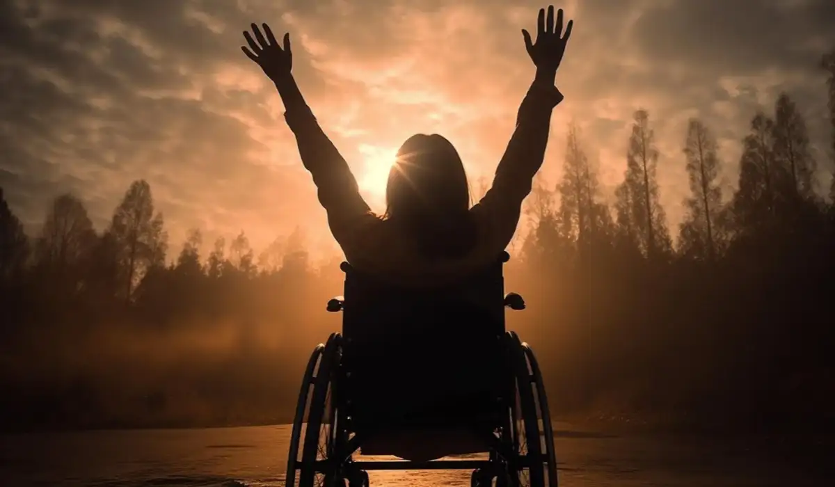 A person sitting in a wheelchair enjoying