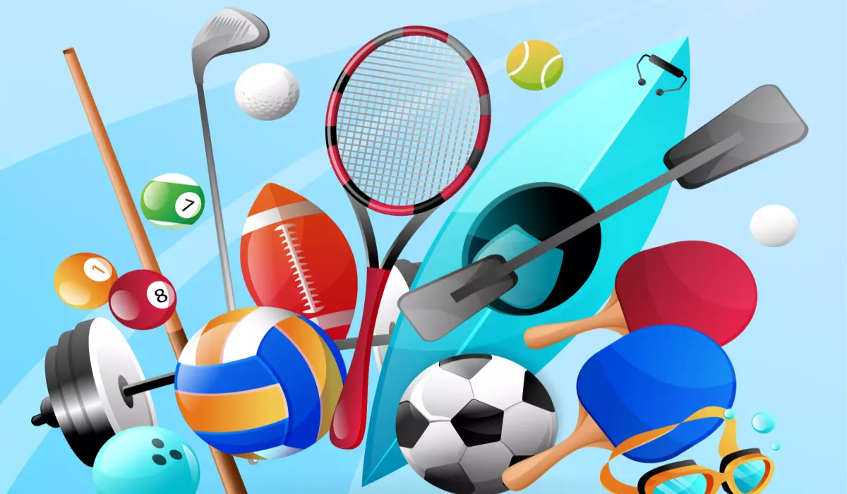 Various instruments and balls for sports