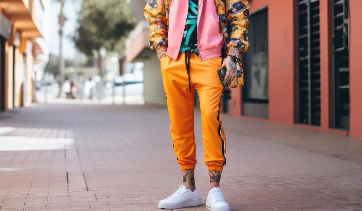 Streetwear with colorful patterns, a standout look