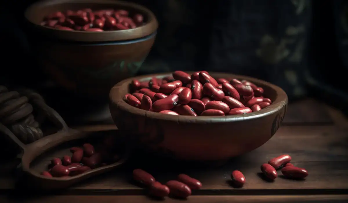 Bowl of red beans on the table with spoon