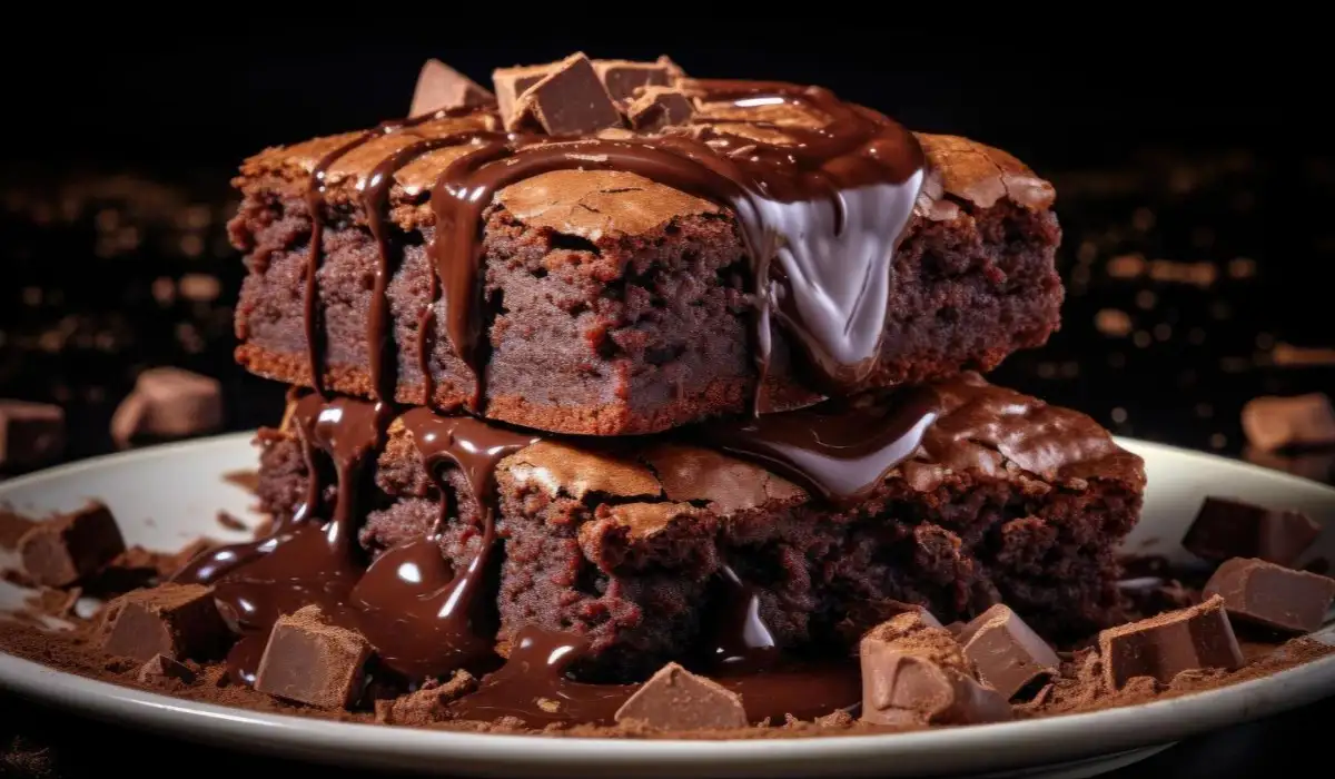 Chocolate brownies filled with melted chocolate and fudge