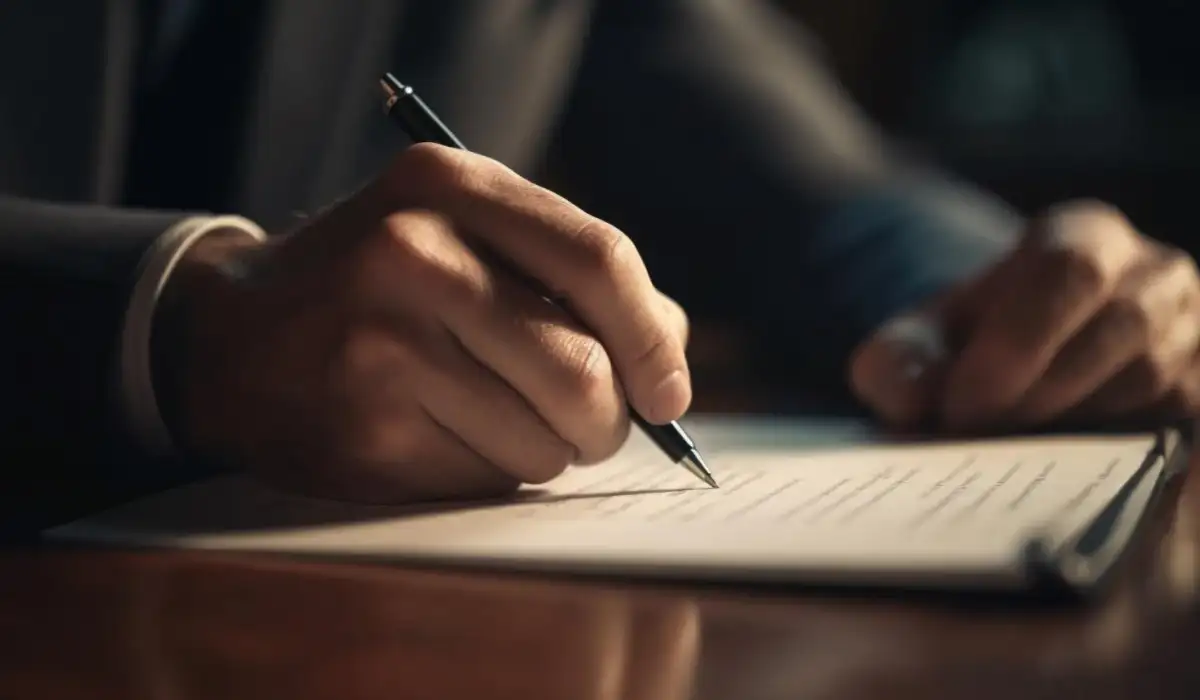 Businessman holding a pen signing an important contract