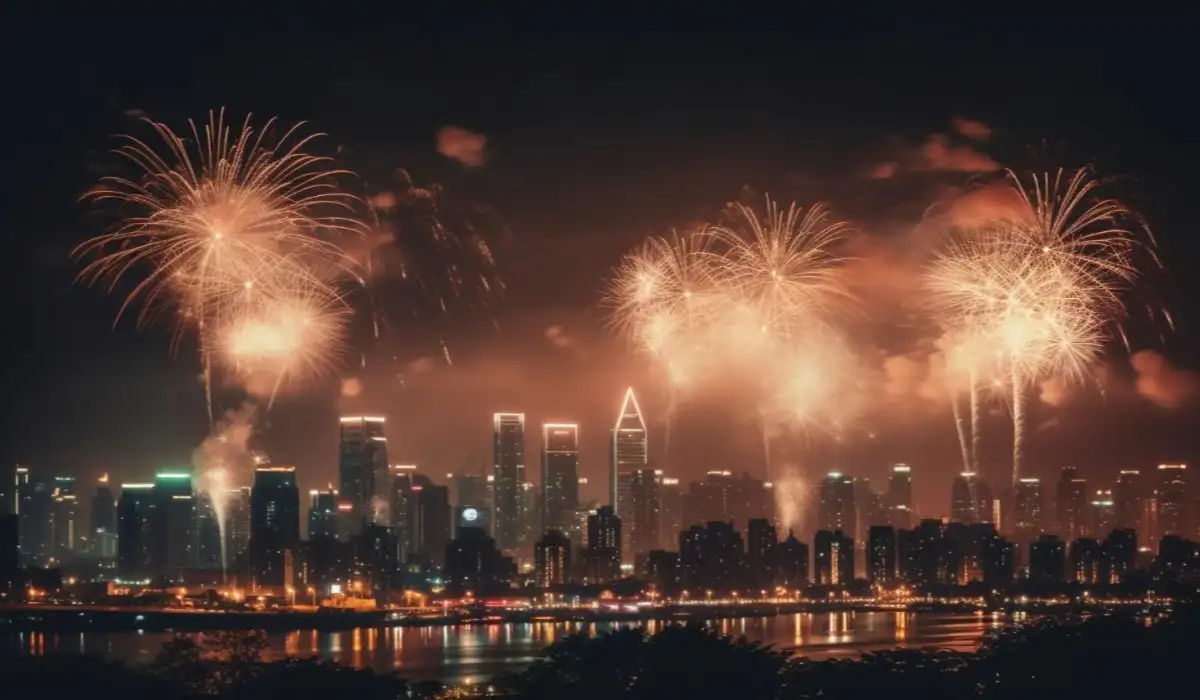 City with fireworks