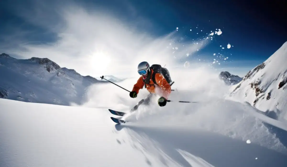 A skier is skiing down a snowy slope