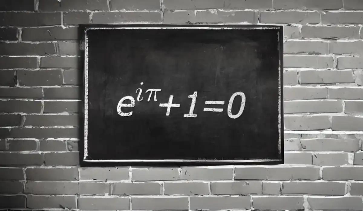 Euler's equation written on the blackboard pinned to a gray brick wall