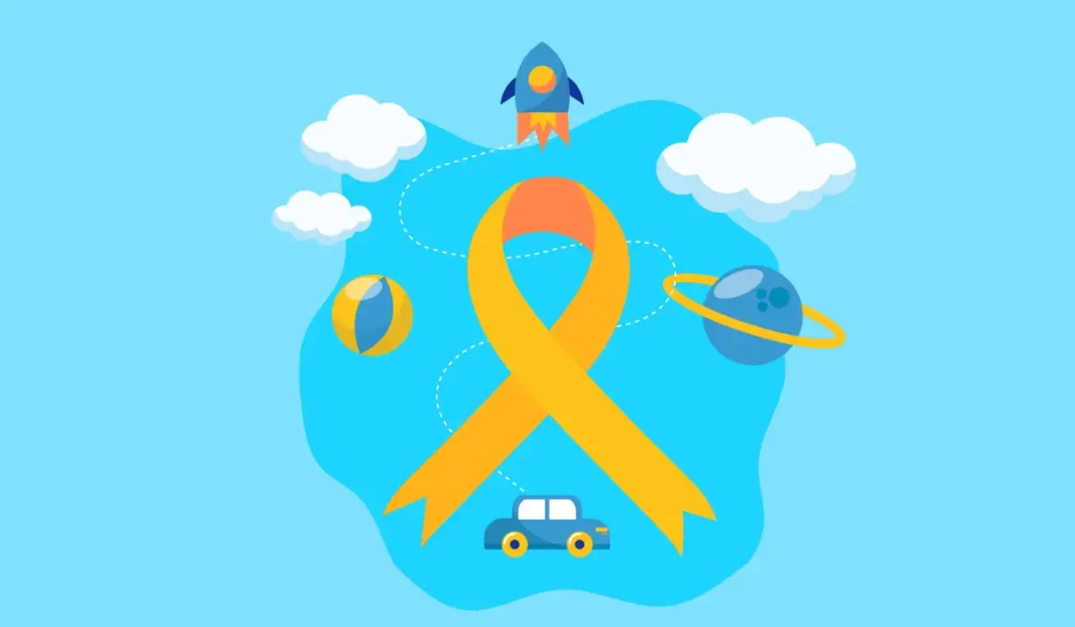 Childhood cancer day illustration with ribbon and rocket