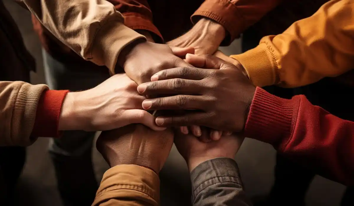 Solidarity unite people hands together teamwork