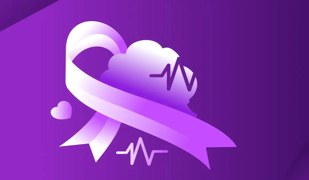 World epilepsy day, purple ribbon linking a brain