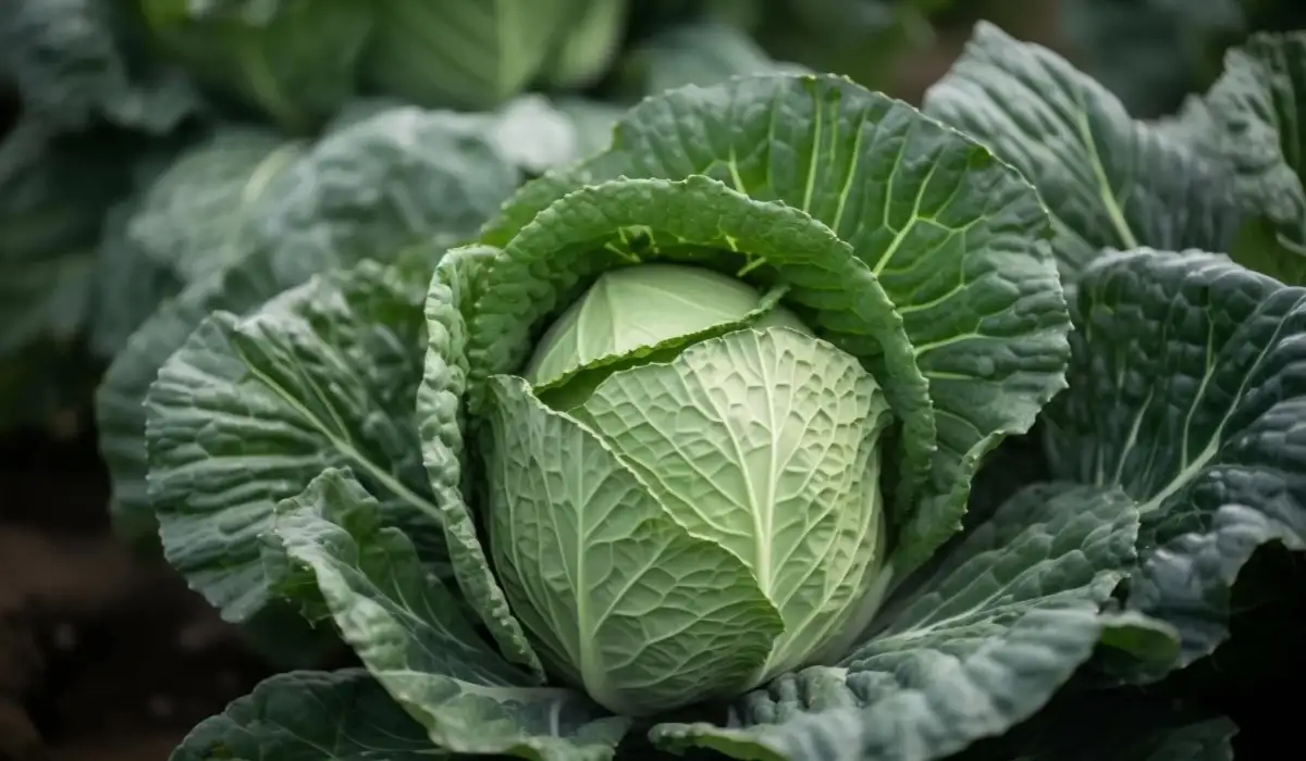 Cabbage in the foreground and with others in the background