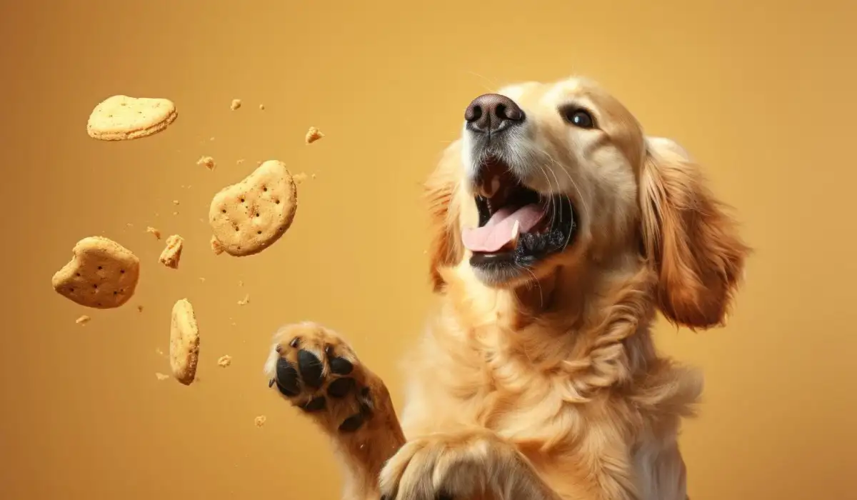 Dog catching a biscuit