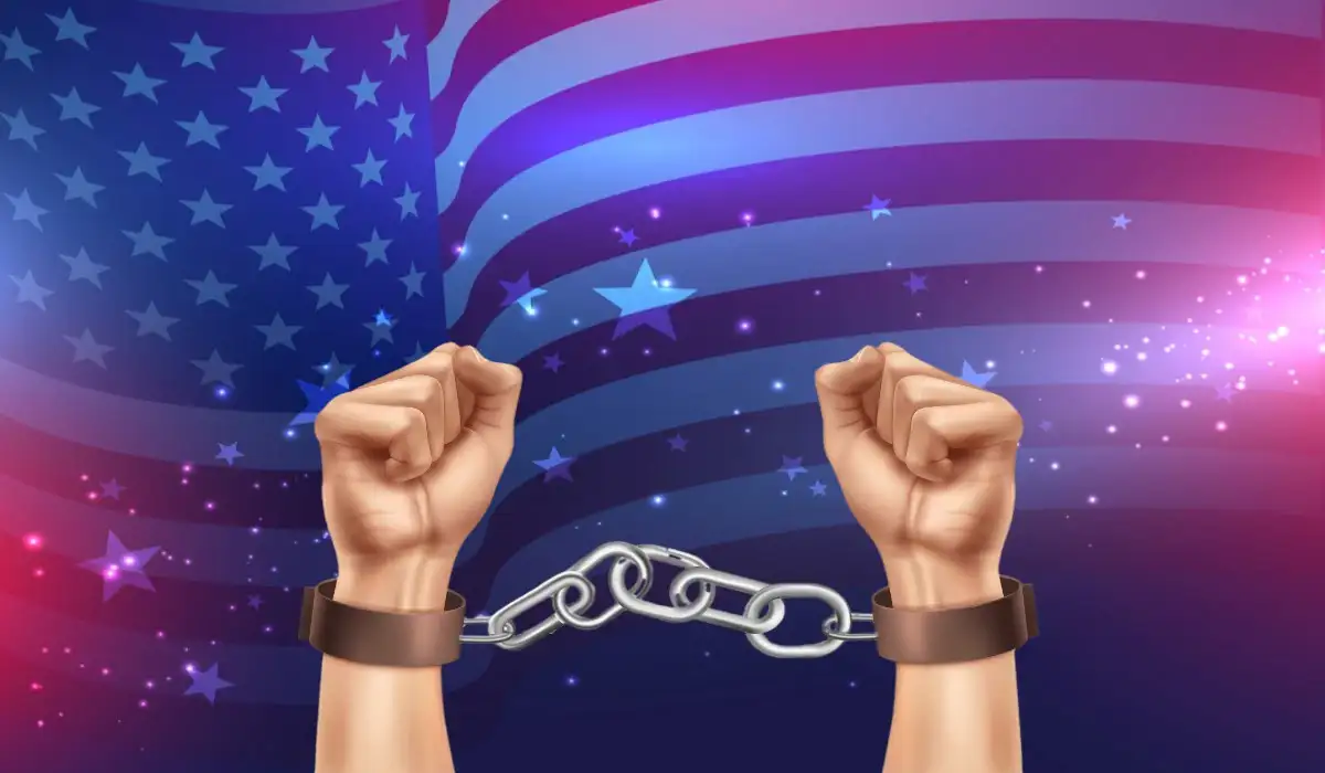 Chained arms with usa flag background