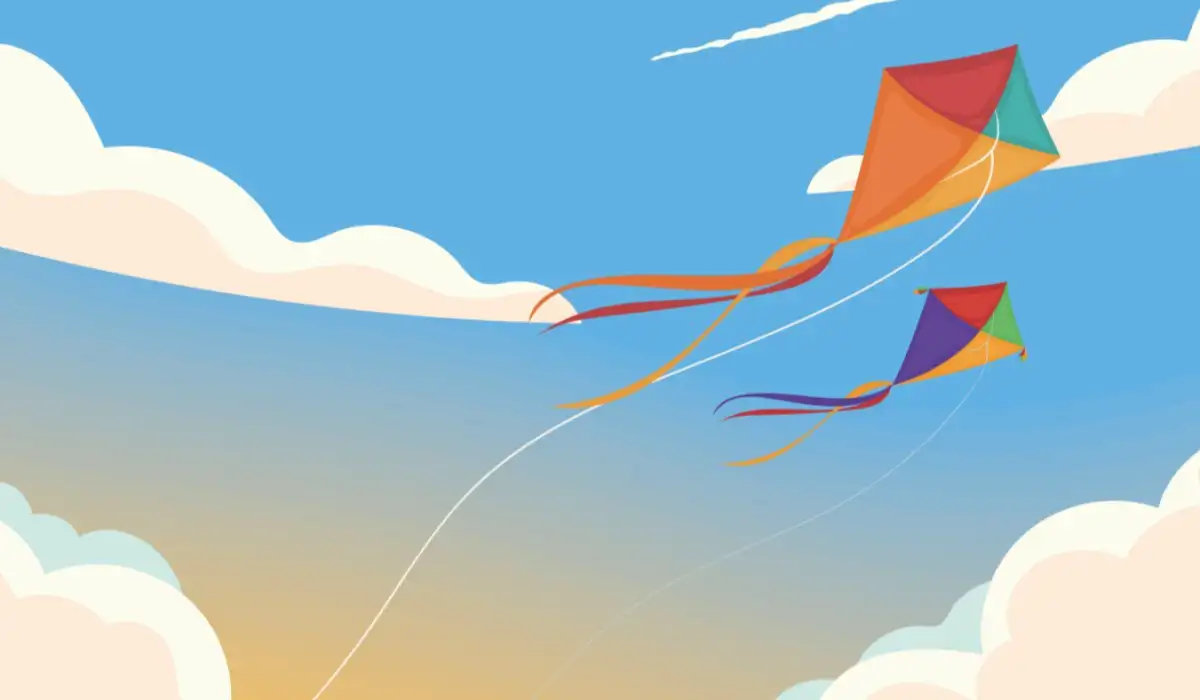 Flying kites in the sky scene