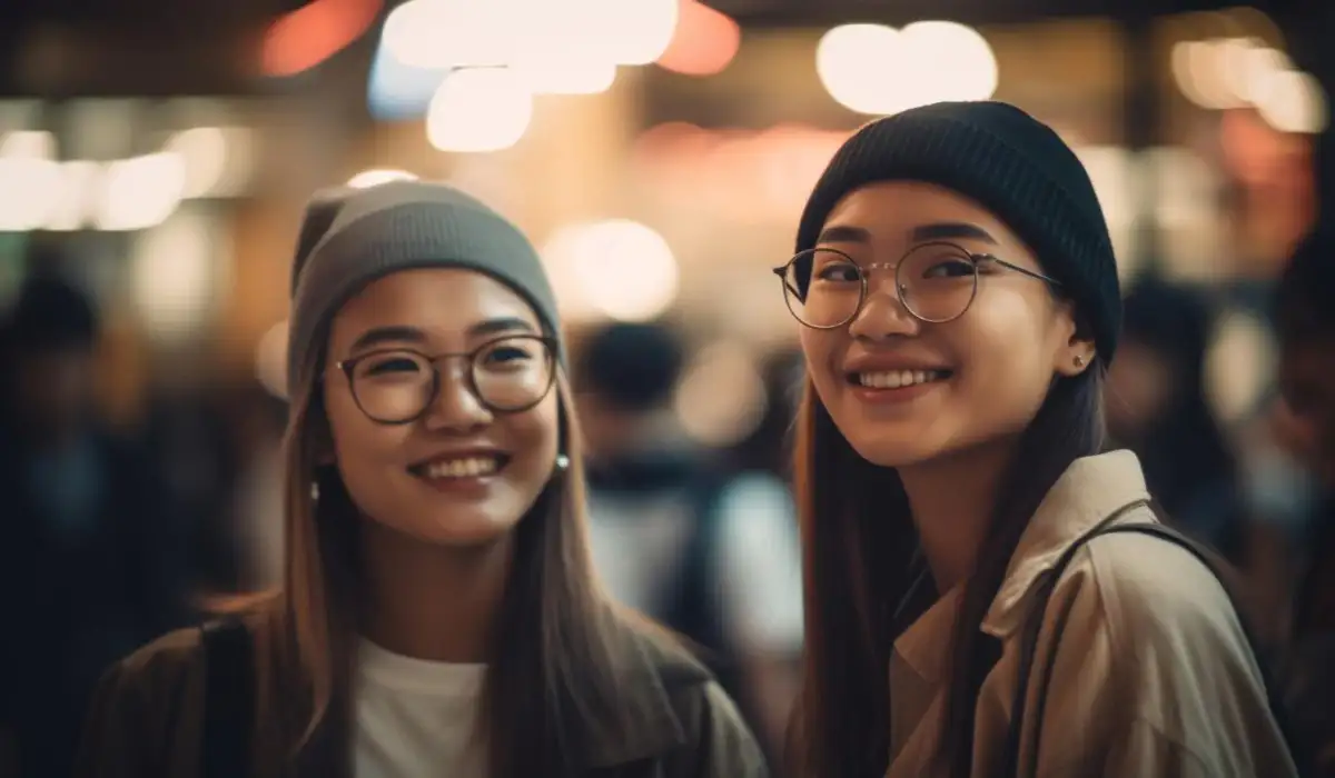 Young women smiling looking at camera outdoors