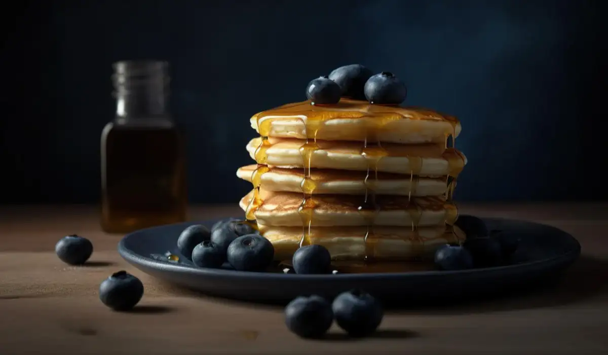 A stack of scotch pancakes with blueberries