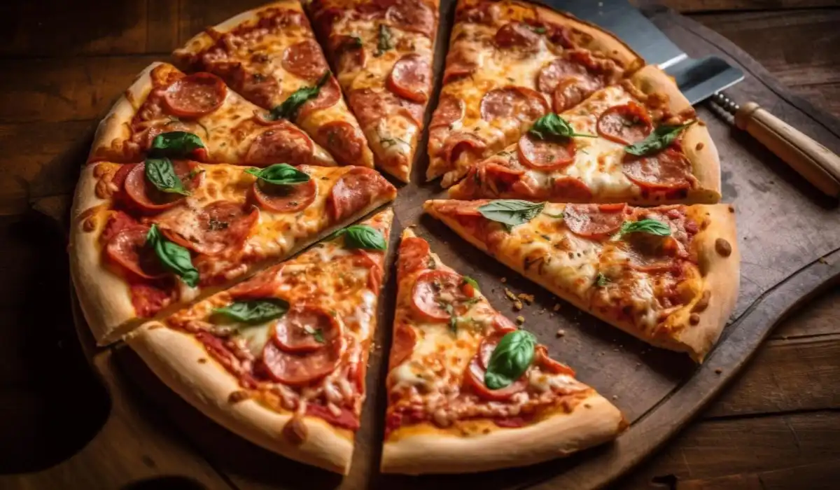 Rustic pizza slice with fresh mozzarella and salami
