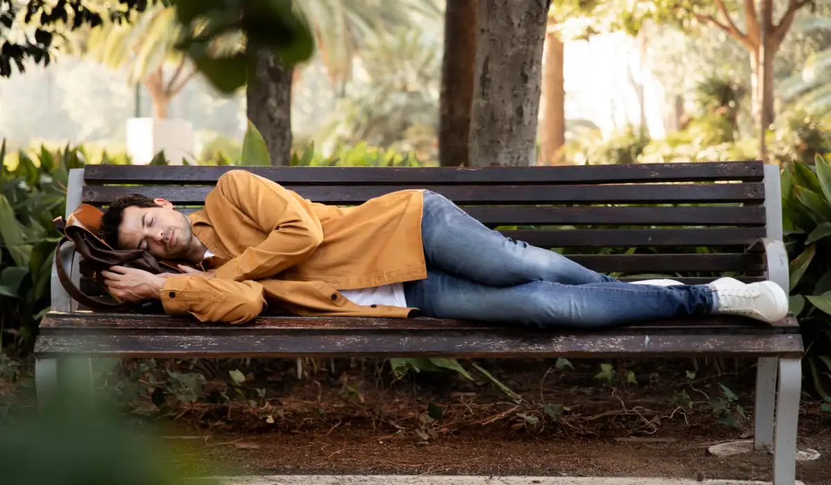 Man sleeping on a park bench