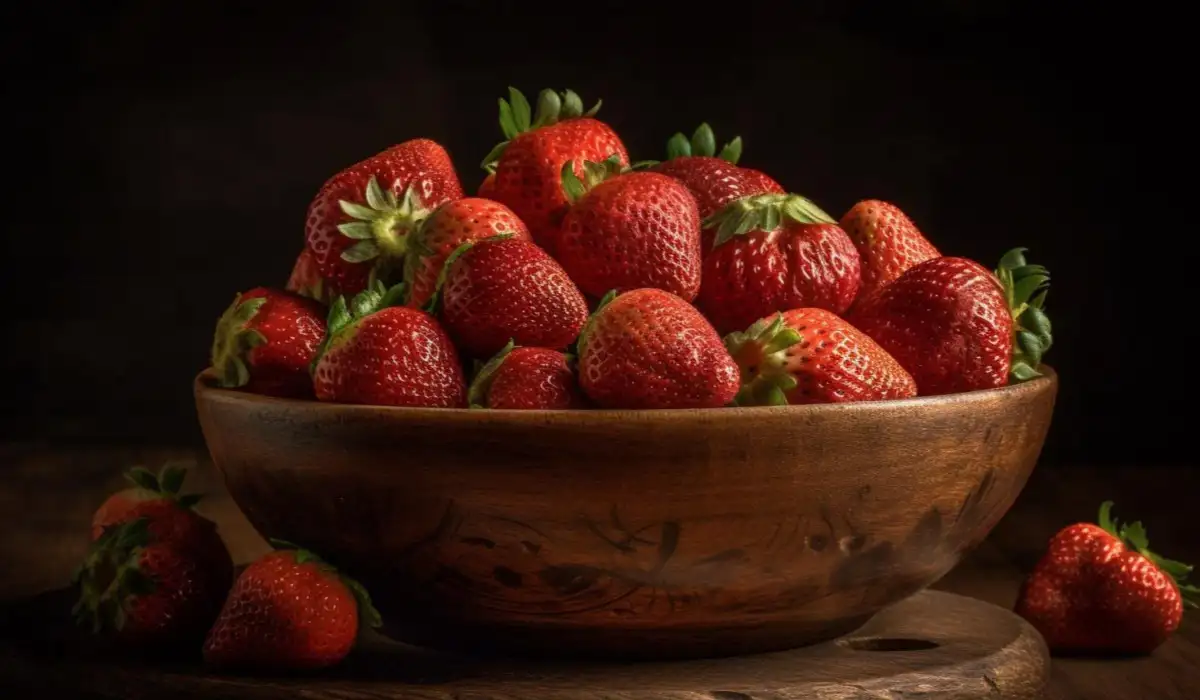 Bowl with several fresh strawberries
