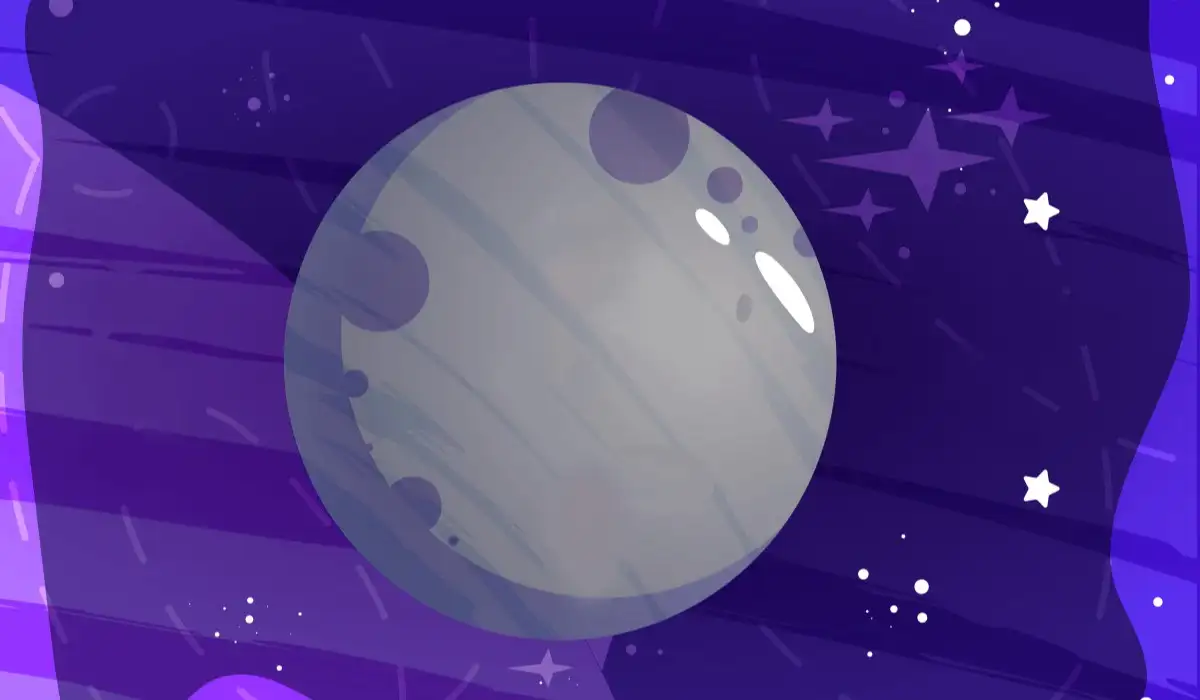 The planet Pluto with a purple background