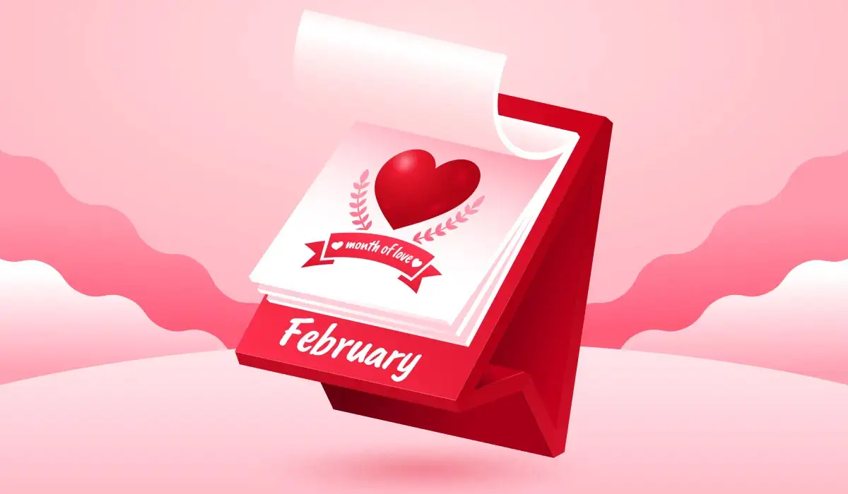 February love month calendar gradient background