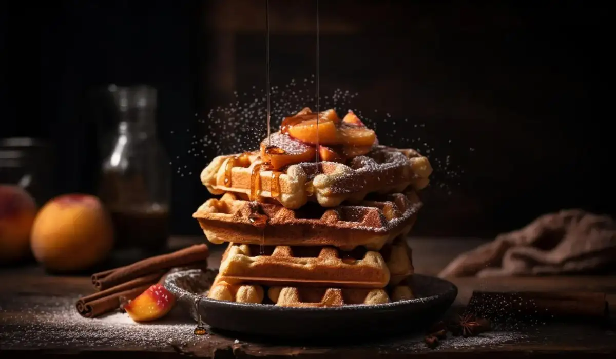 Rustic waffle stack with sweet homemade berry sauce