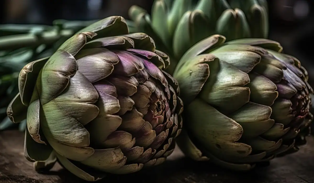 Two delicious and healthy artichokes, on a table