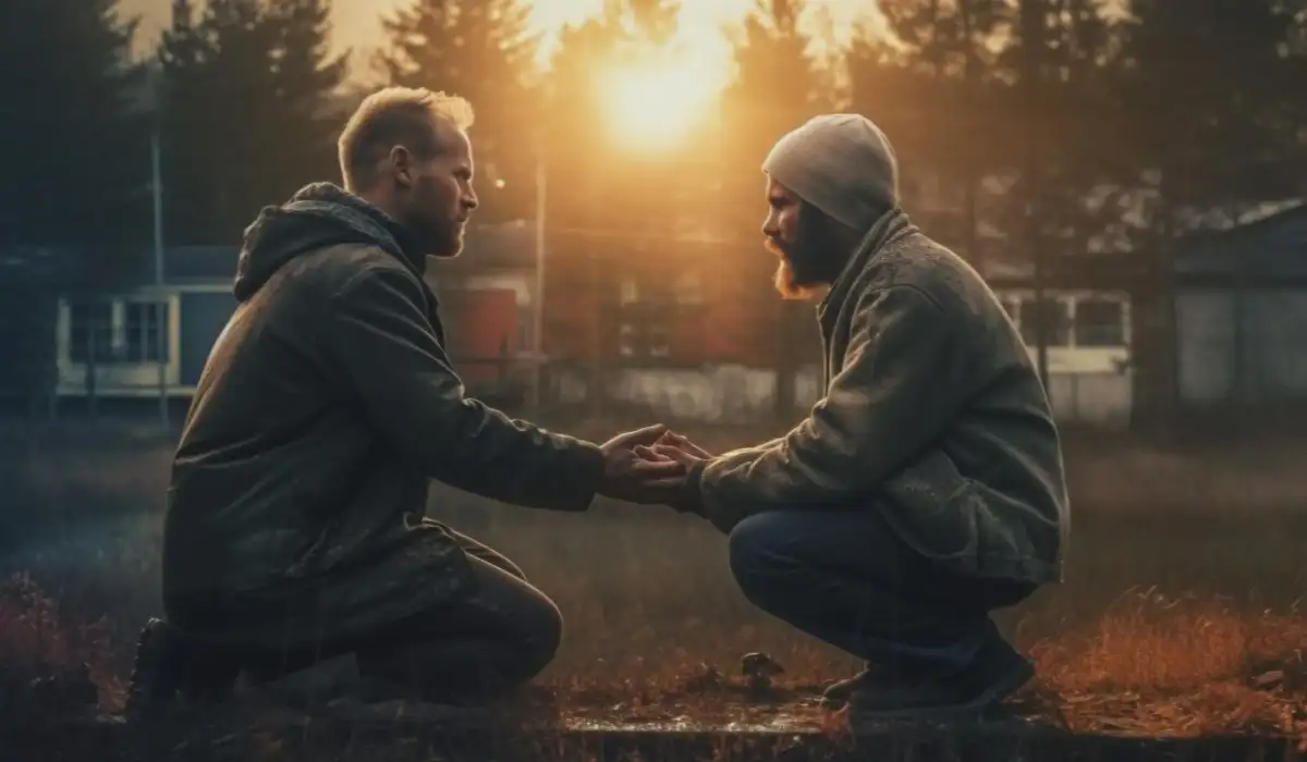 Two men showing forgiveness