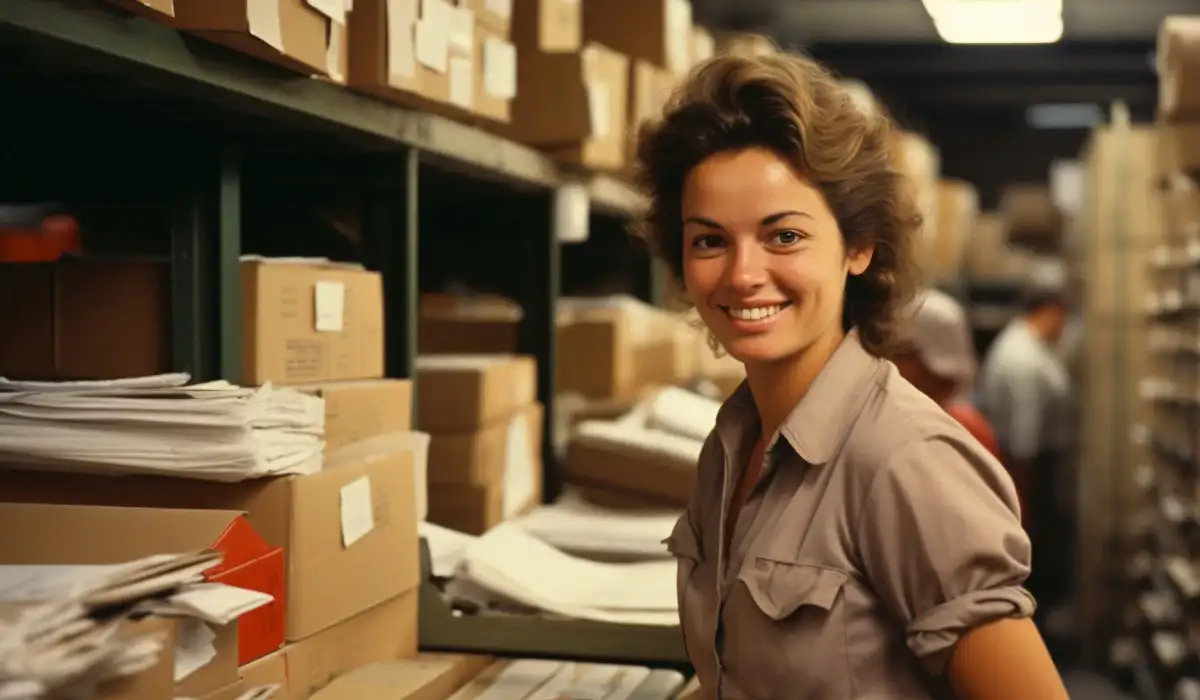 Woman smiling in the warehouse at work
