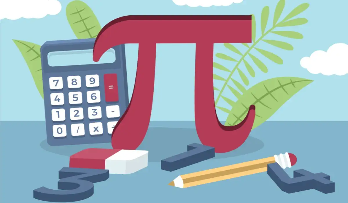 The pi sign with a calculator and pencil