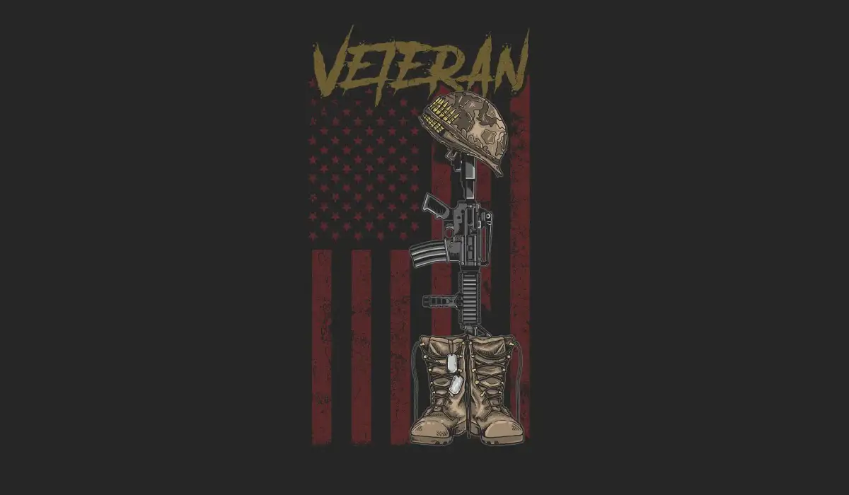Grunge style usa flag with veteran boots and gun