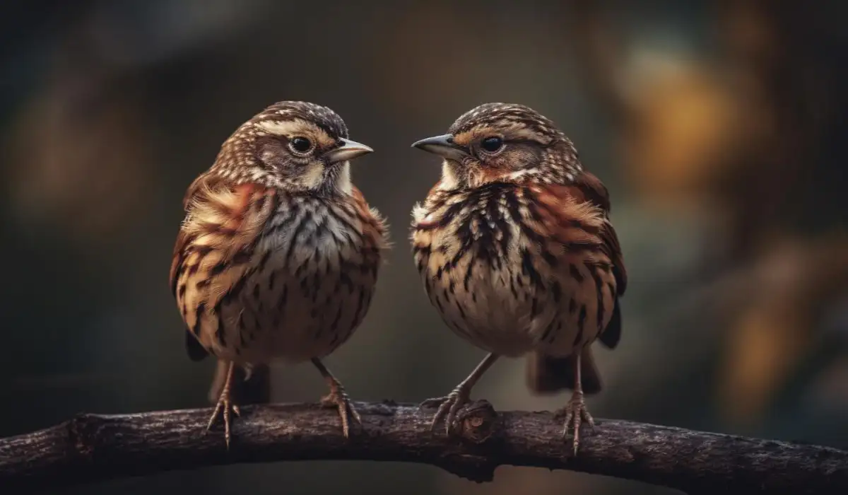 Little sparrows perched on a branch cute beaks