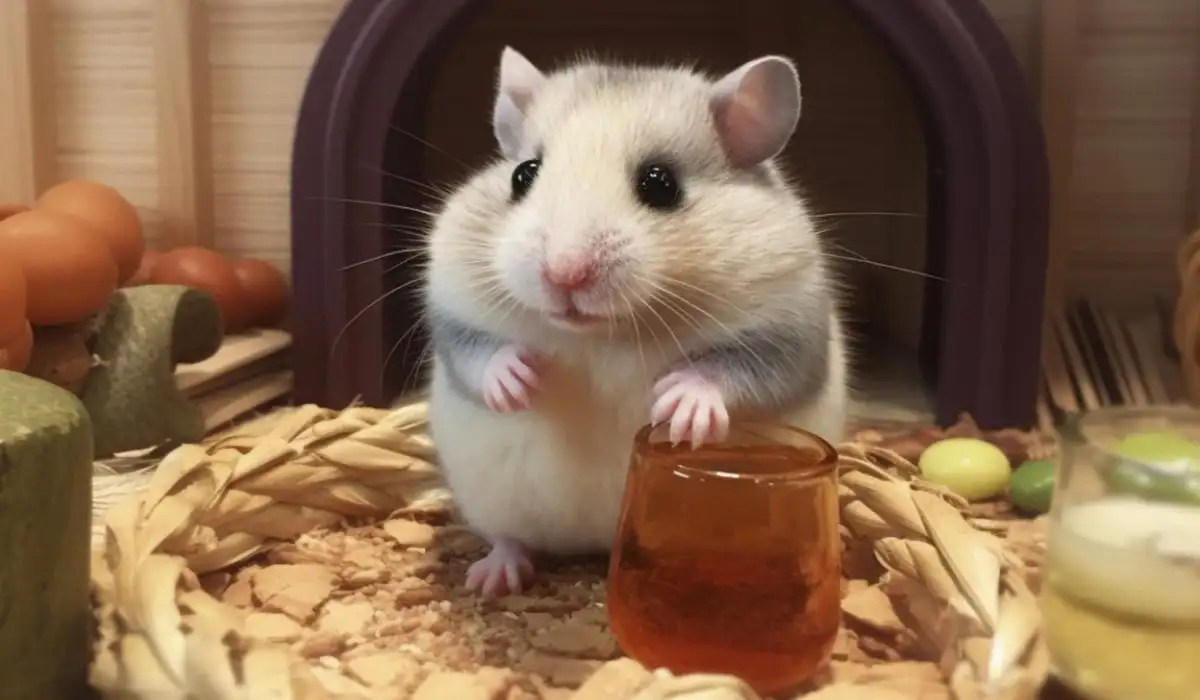 Cute and adorable hamster standing next to a glass