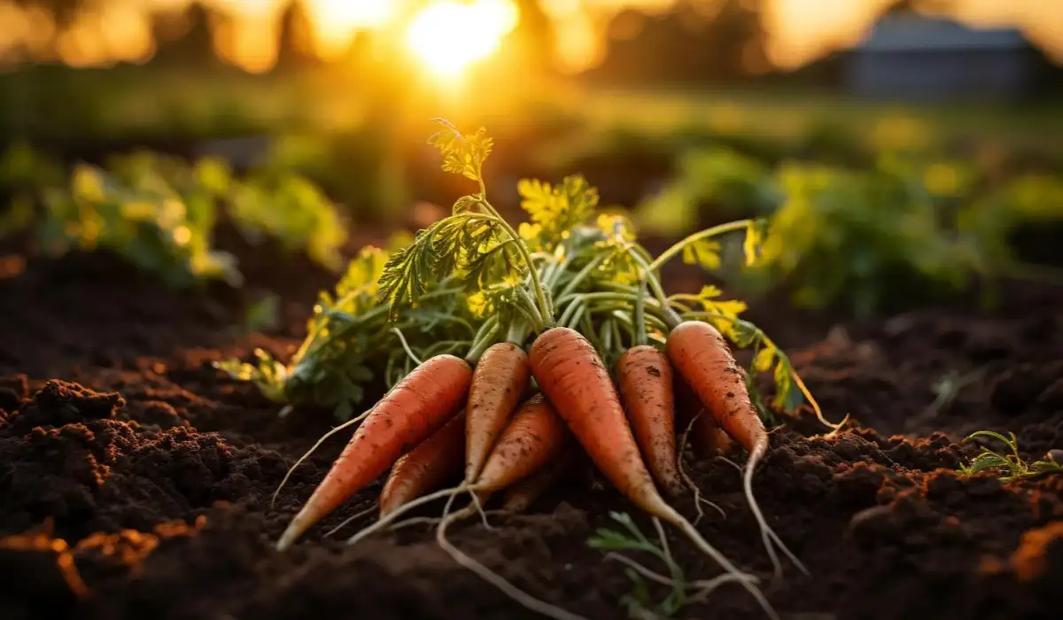 Fresh organic carrots, nature's healthy harvest grown in soil
