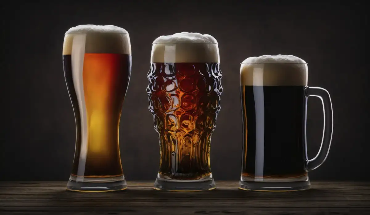 View of three beers in different glasses