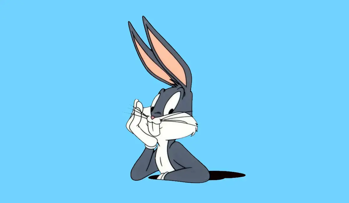 Bugs Bunny coming out of a hole on a blue background
