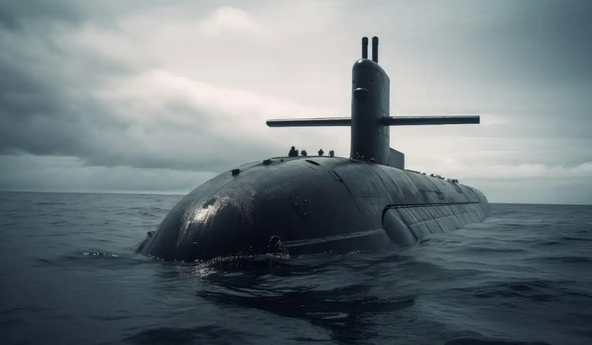 Military submarine moving