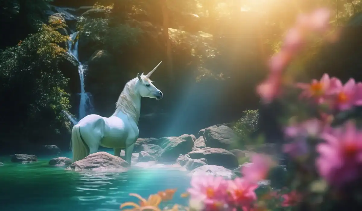 View of the magical and mythical unicorn creature in a river