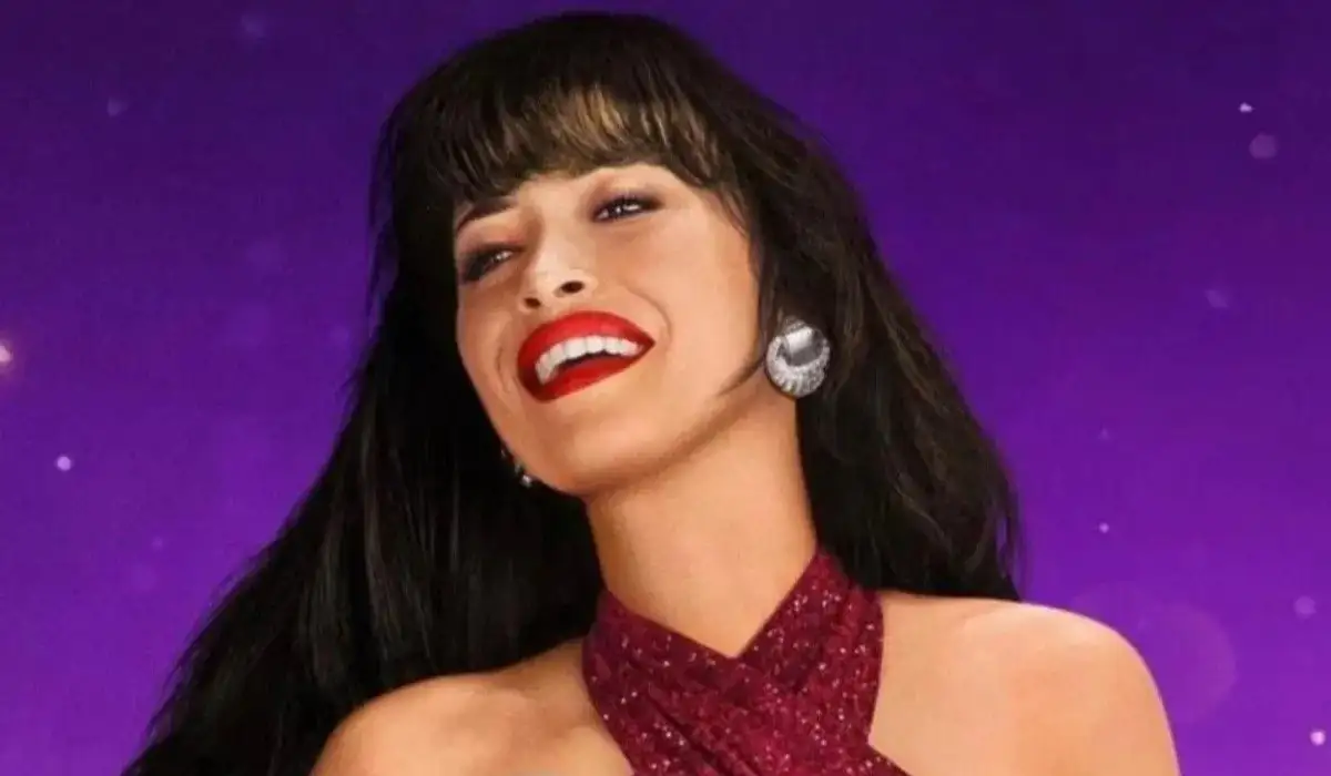Selena Quintanilla on a purple background