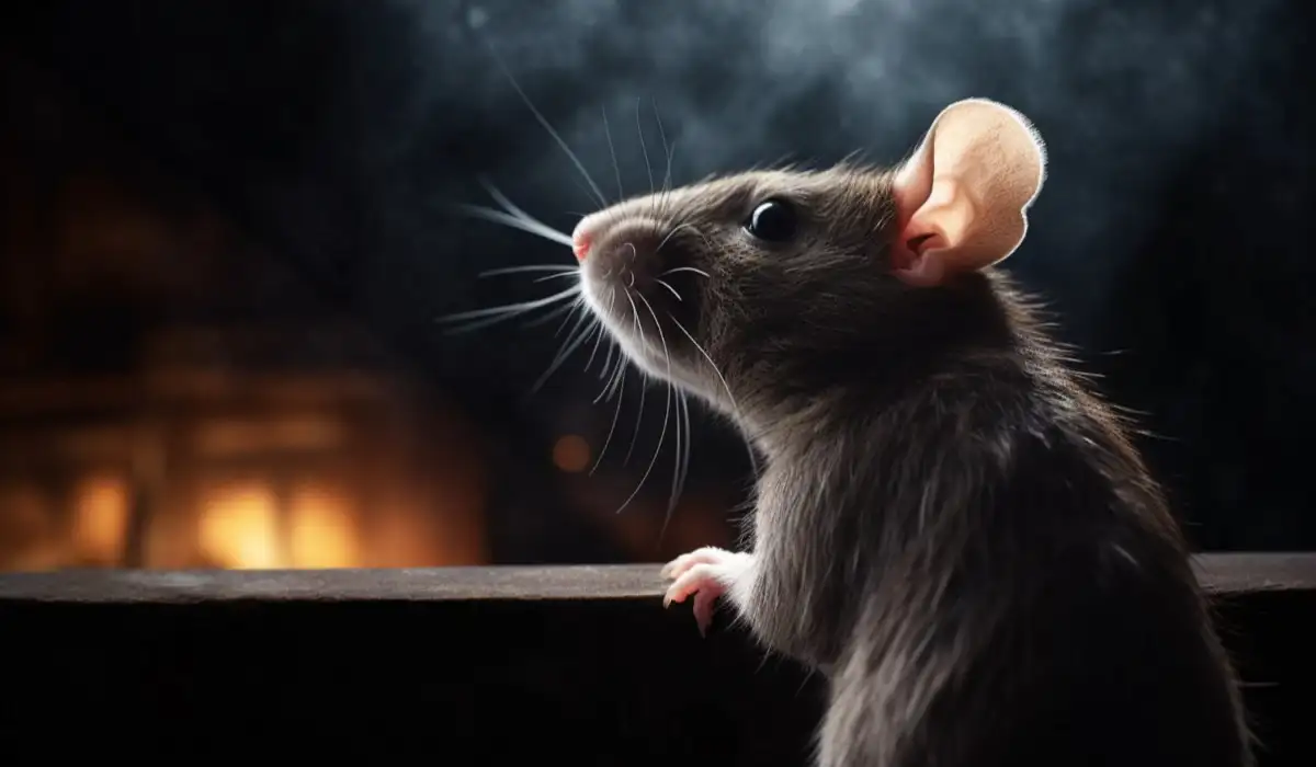 Rat calmly aside in the open air at night