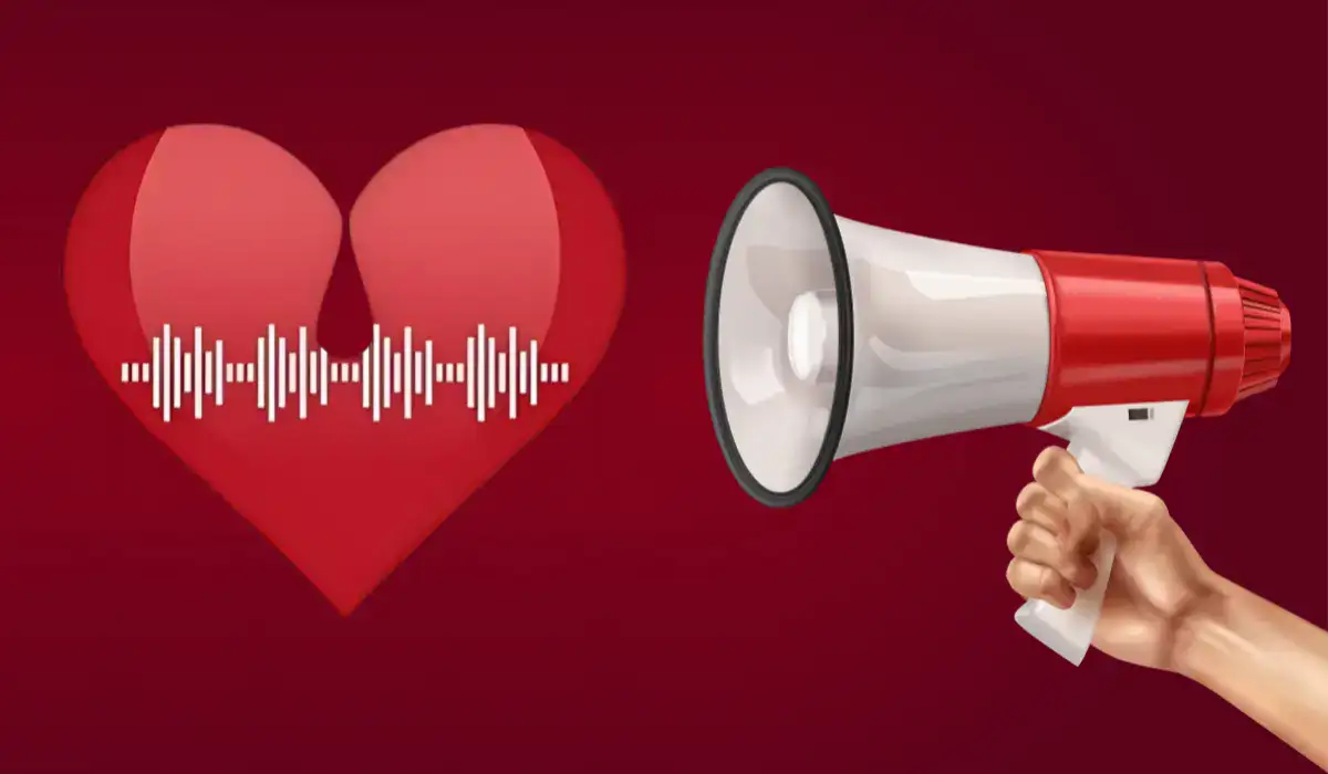 A heart symbolizing world voice day with a megaphone on the side
