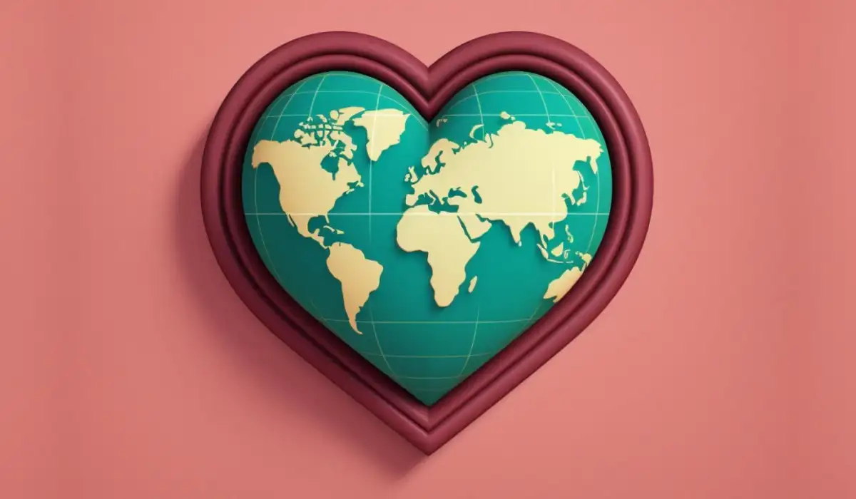 A heart shaped object with the world on it