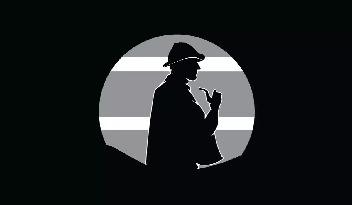 Young detective silhouette in black and white