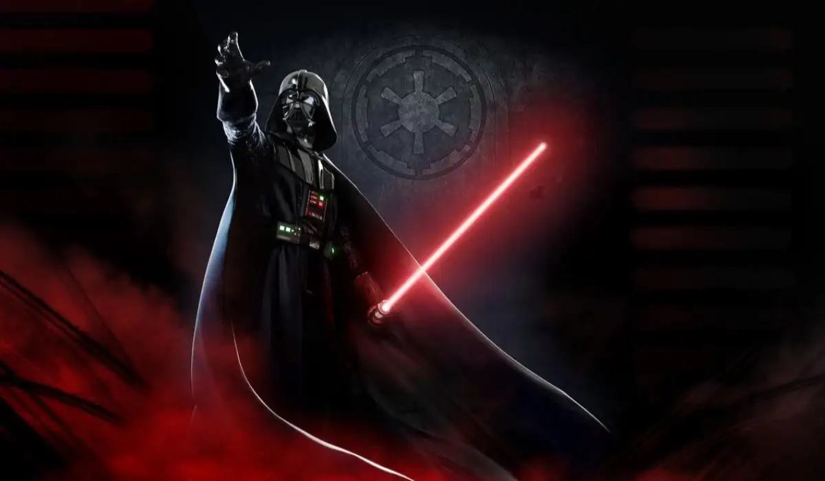 Darth Vader using the force and with a lightsaber
