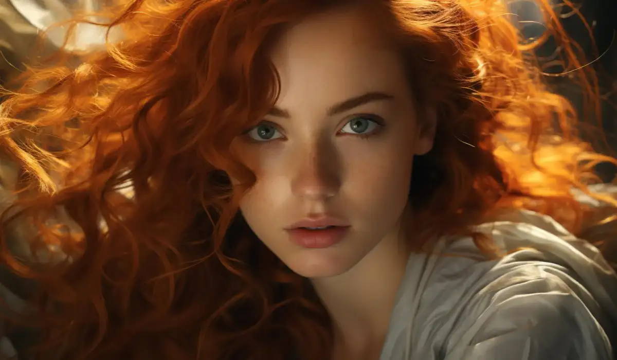 Beautiful woman with long reddish hair outdoors