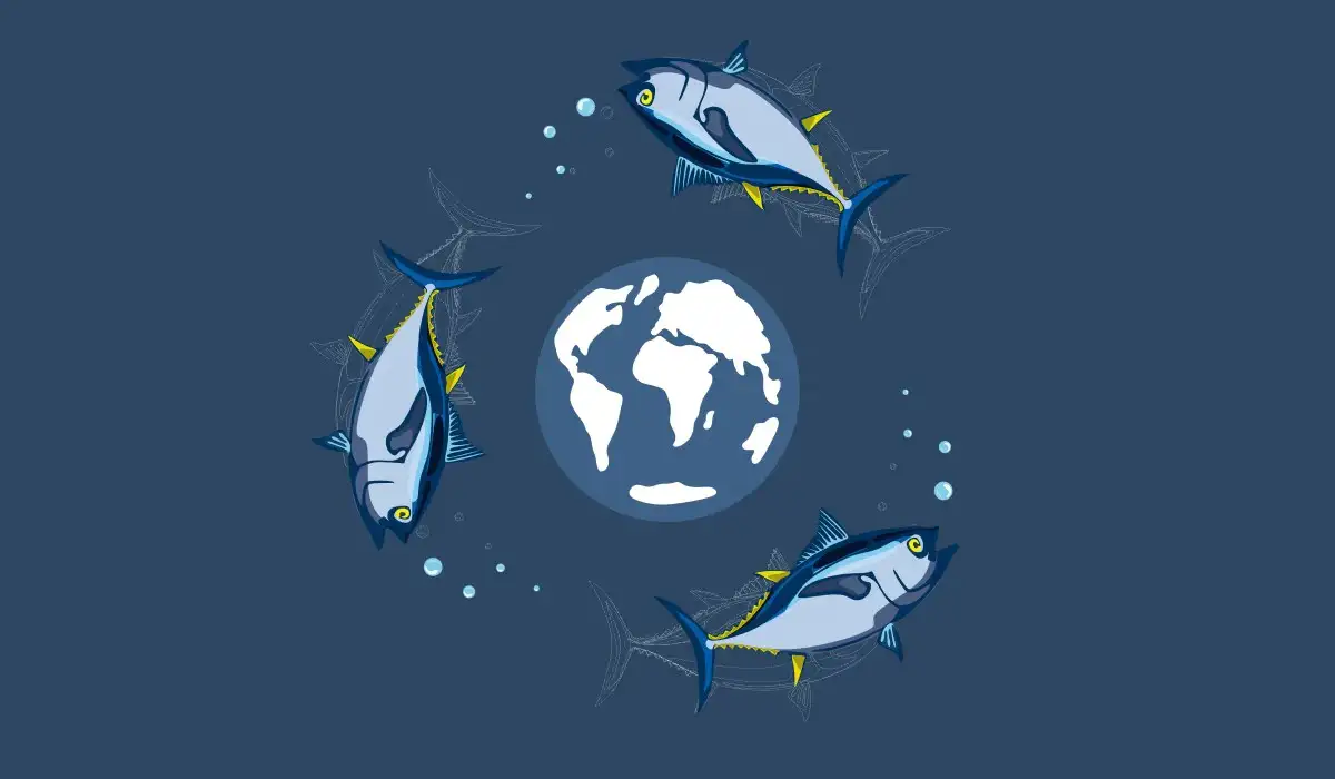 Three tuna circling planet Earth