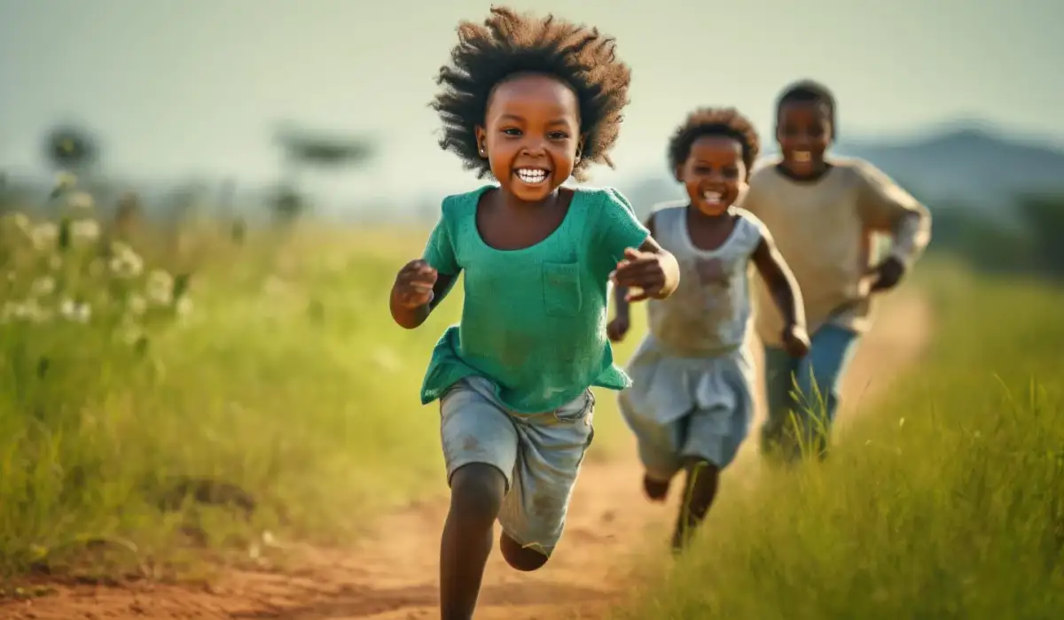 Group of cheerful African children running