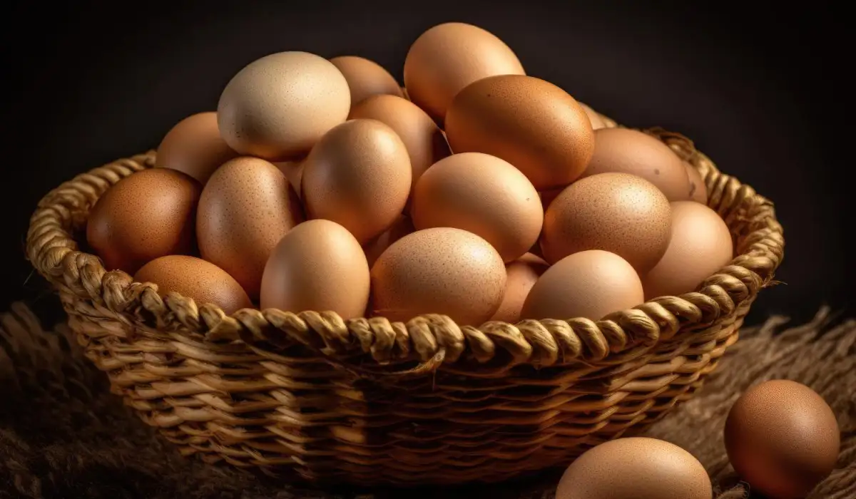 Chicken eggs on basket