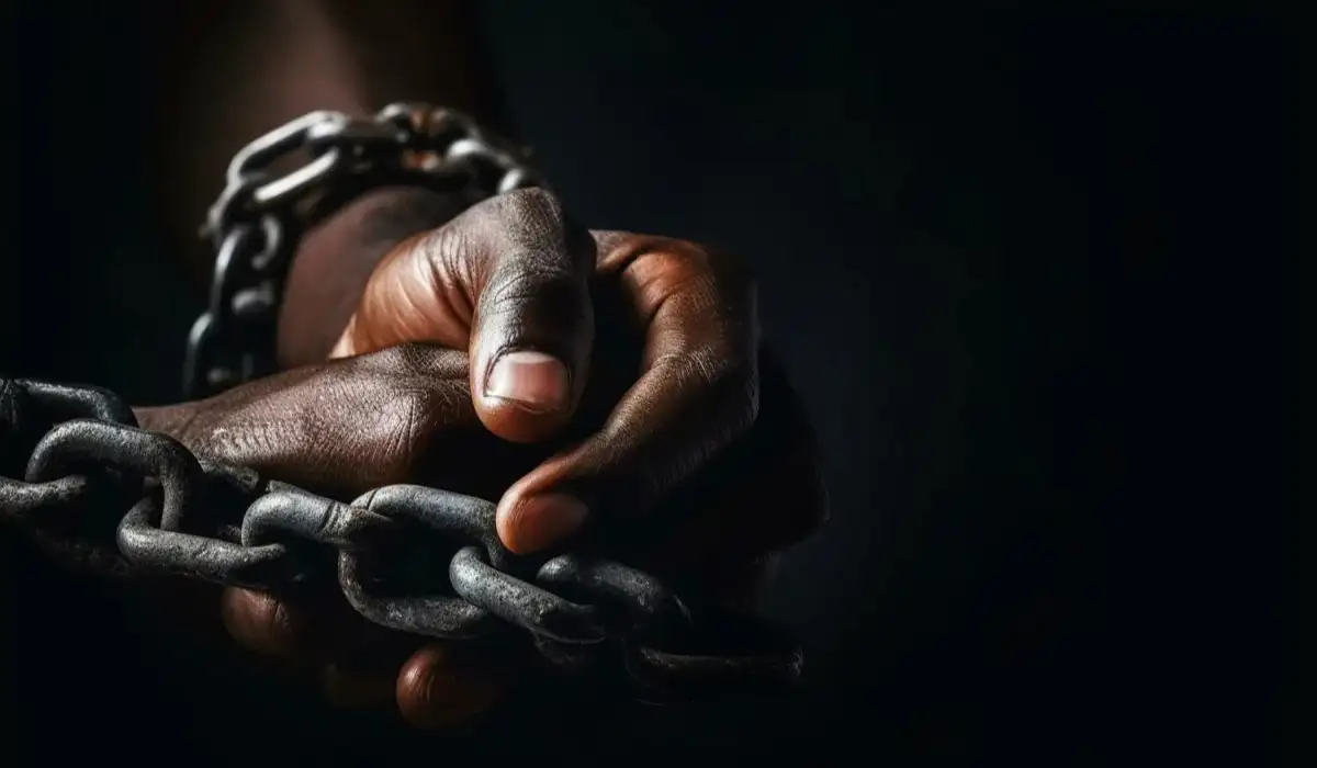 Hands are chained with a chain