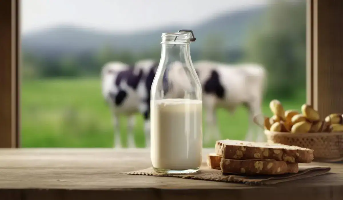 A glass bottle of organic milk